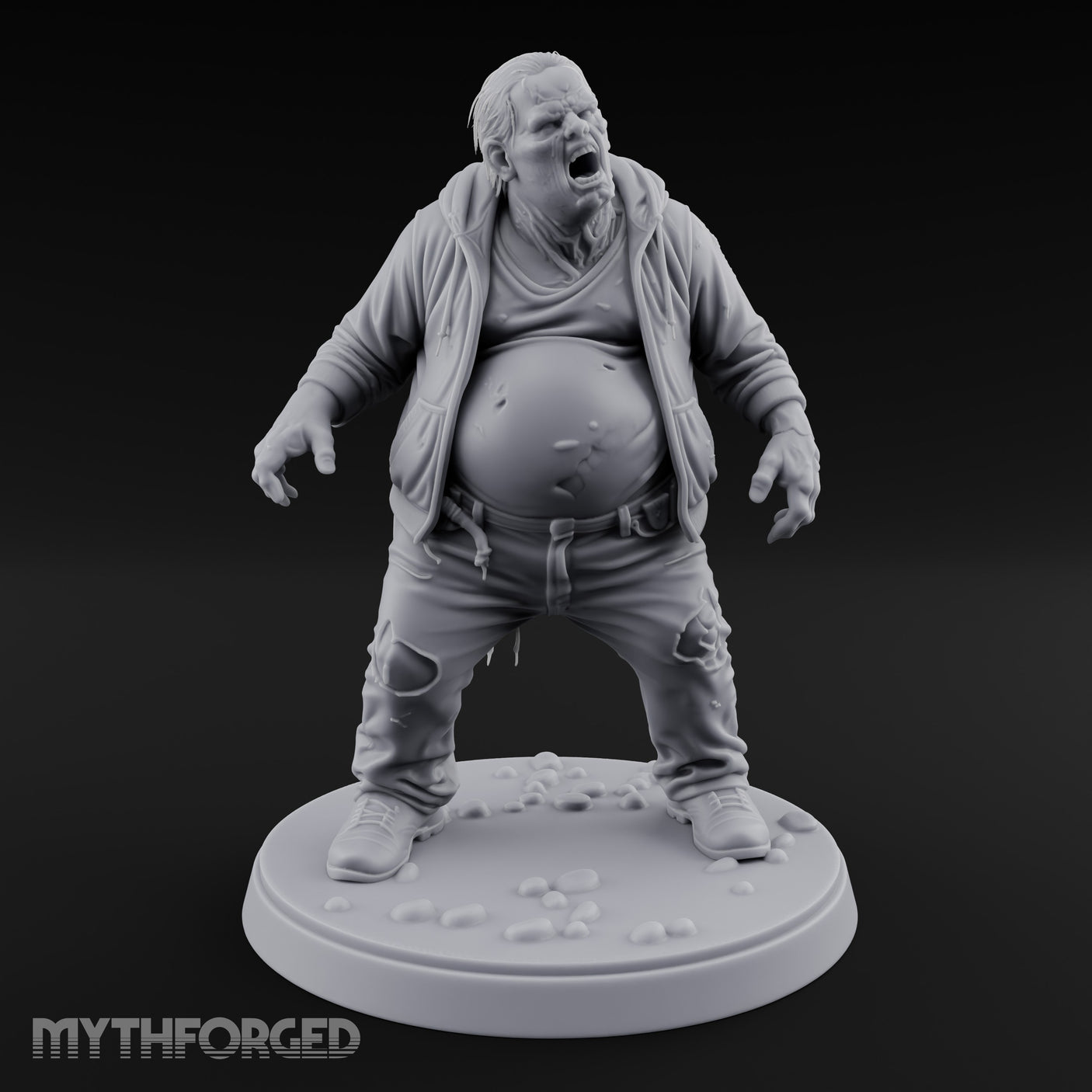 Belly Exposed Roaring Zombie Brute Miniature for Dungeons and Dragons, Pathfinder or other TTRPGs