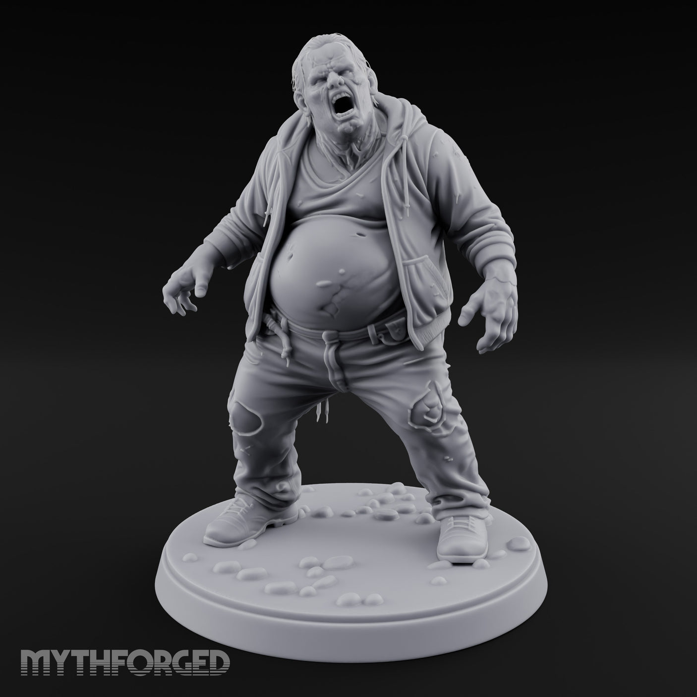 Belly Exposed Roaring Zombie Brute Miniature for Dungeons and Dragons, Pathfinder or other TTRPGs