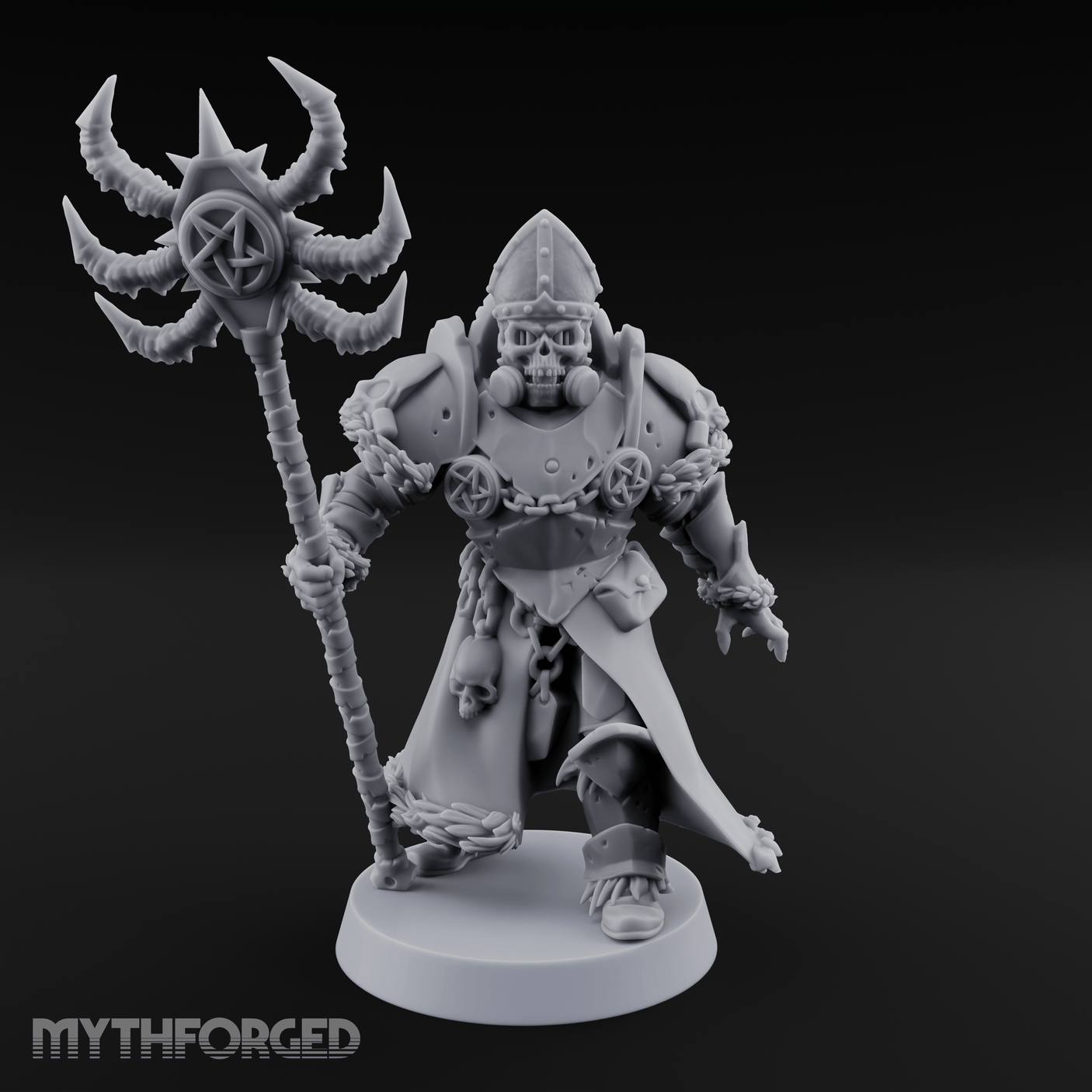 Skull Helmeted Black Monk Miniature for Dungeons and Dragons, Pathfinder or other TTRPGs