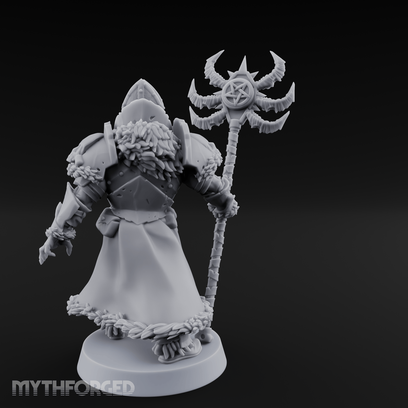 Skull Helmeted Black Monk Miniature for Dungeons and Dragons, Pathfinder or other TTRPGs