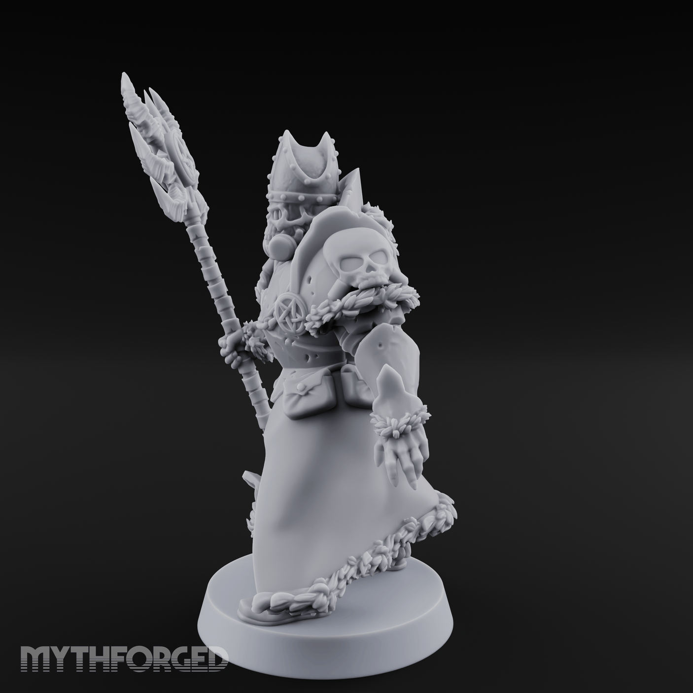 Skull Helmeted Black Monk Miniature for Dungeons and Dragons, Pathfinder or other TTRPGs