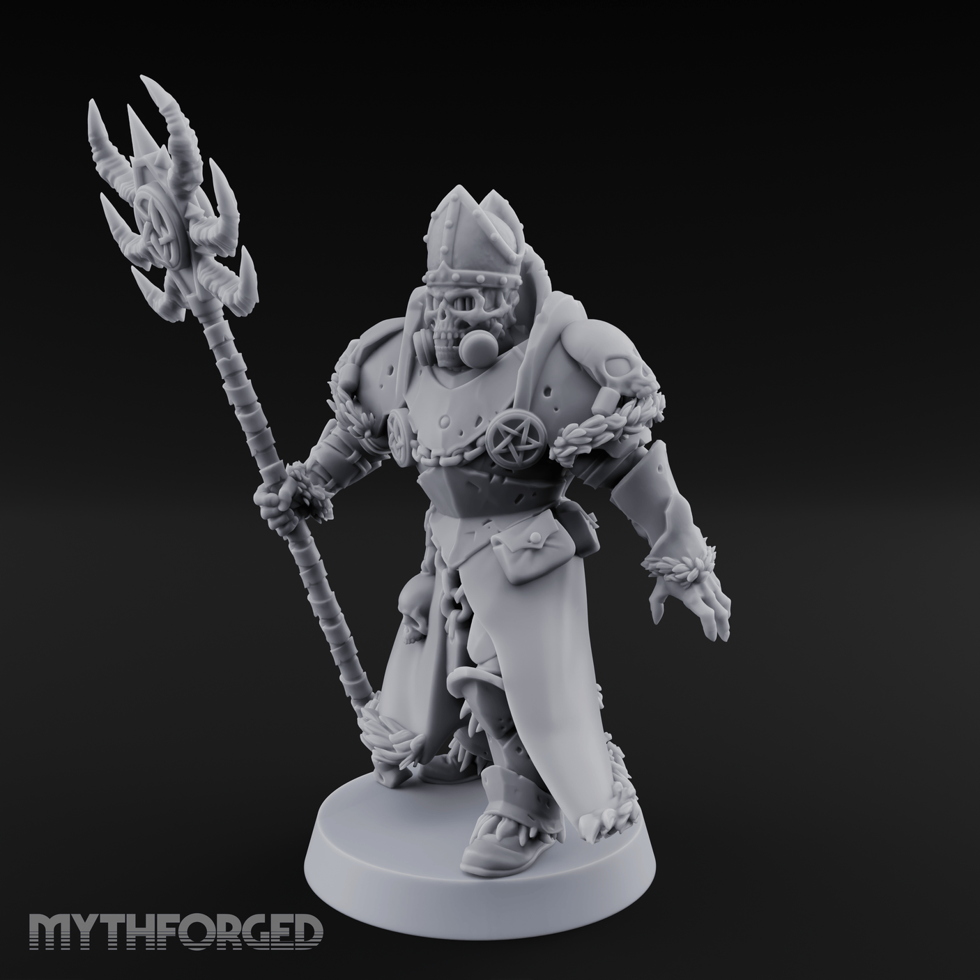 Skull Helmeted Black Monk Miniature for Dungeons and Dragons, Pathfinder or other TTRPGs