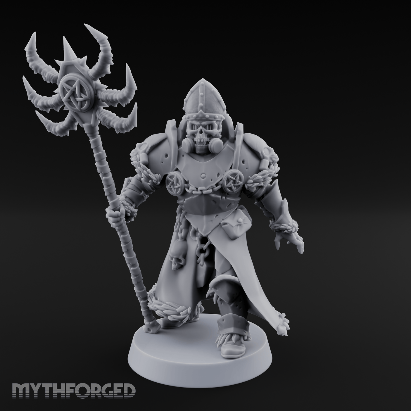 Skull Helmeted Black Monk Miniature for Dungeons and Dragons, Pathfinder or other TTRPGs