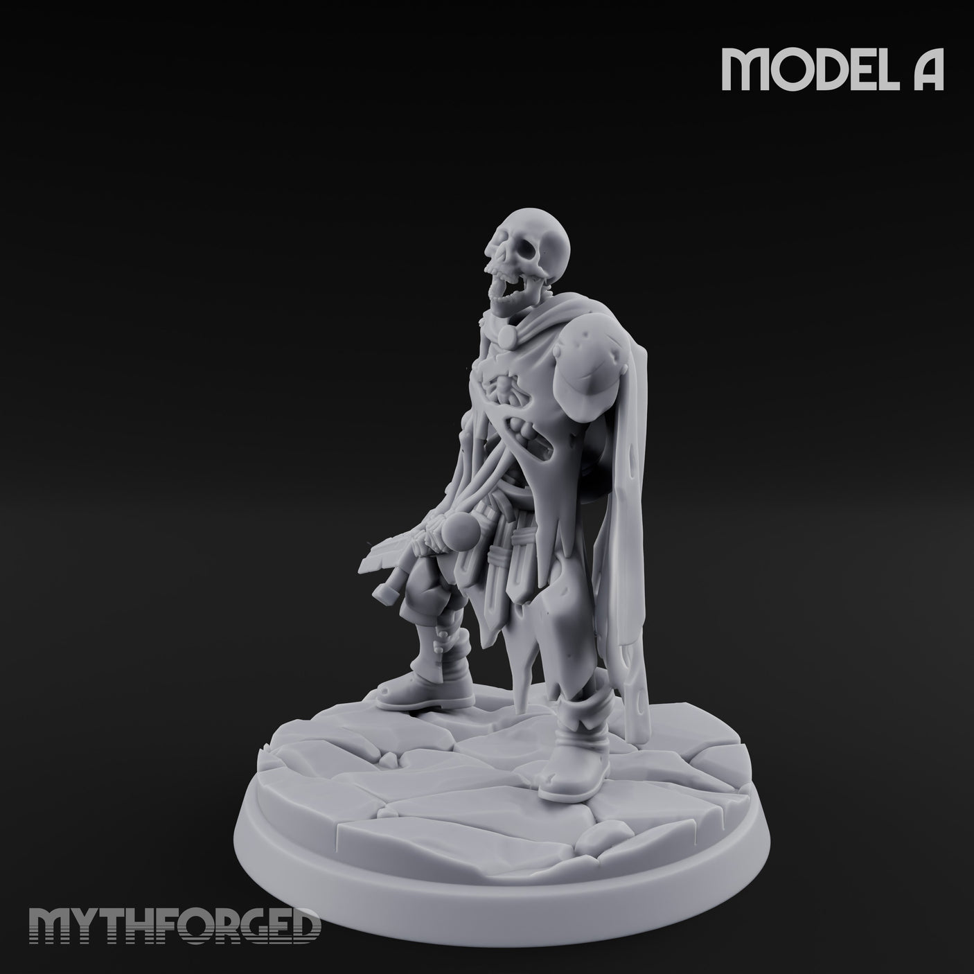 Blade And Axe Brandishing Skeleton Warrior A Miniature for Dungeons and Dragons, Pathfinder or other TTRPGs