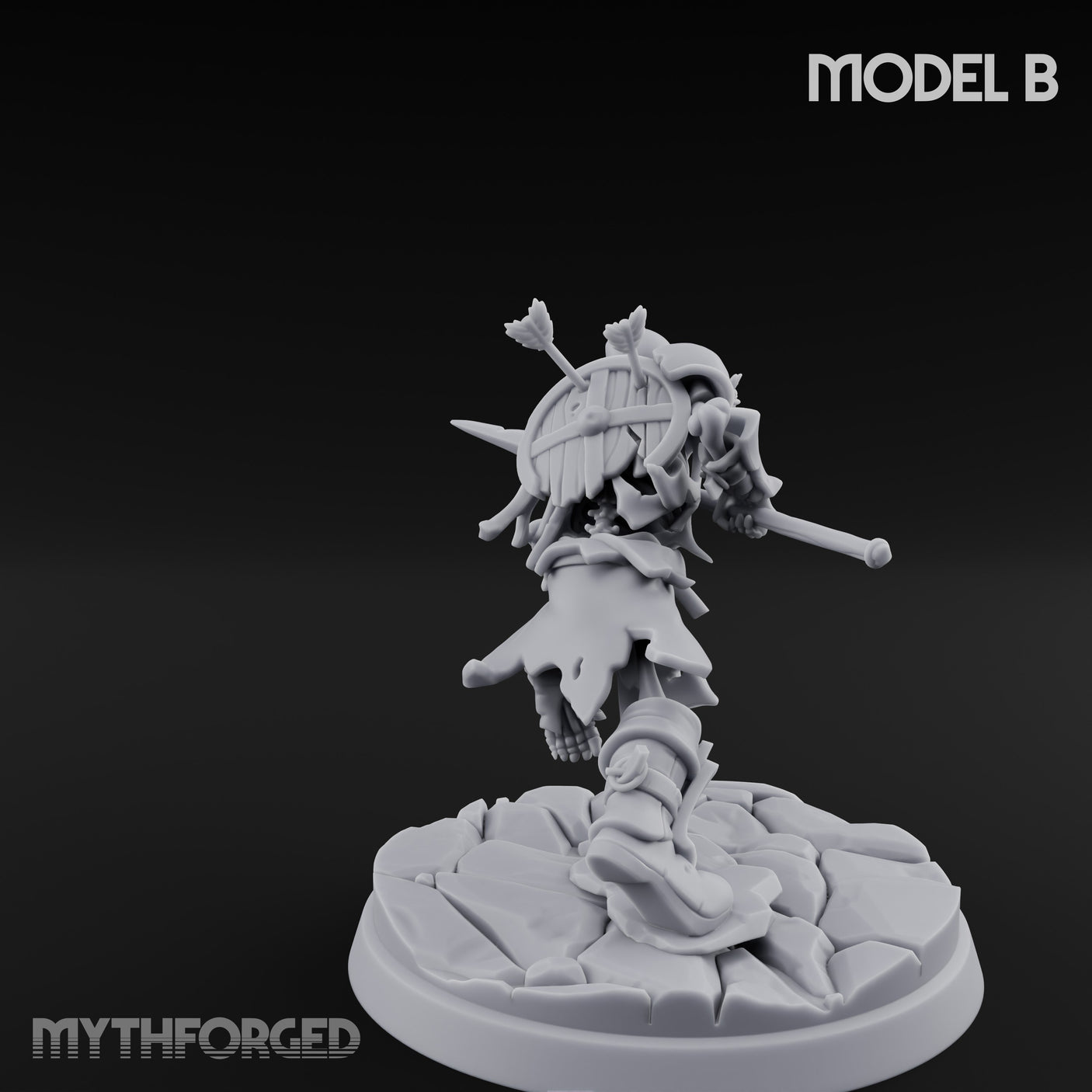 Blade And Axe Brandishing Skeleton Warrior B Miniature for Dungeons and Dragons, Pathfinder or other TTRPGs