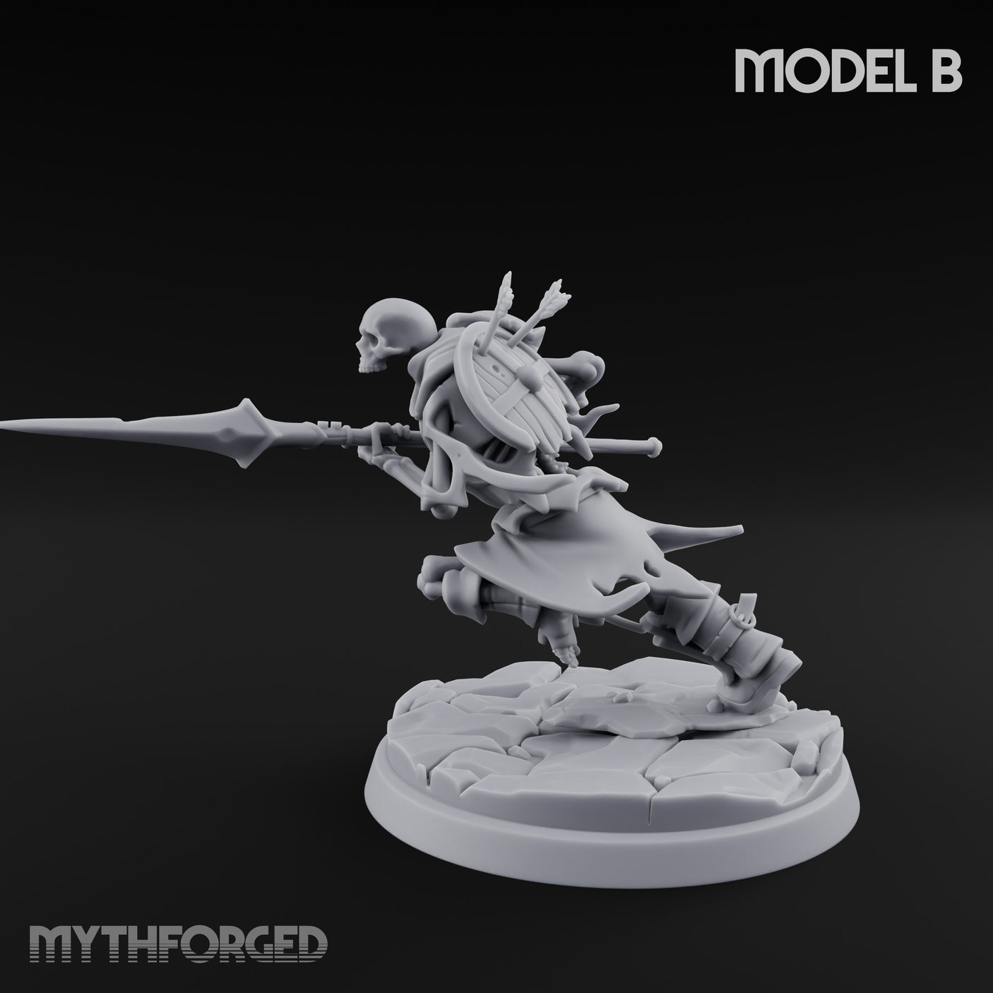 Blade And Axe Brandishing Skeleton Warrior B Miniature for Dungeons and Dragons, Pathfinder or other TTRPGs