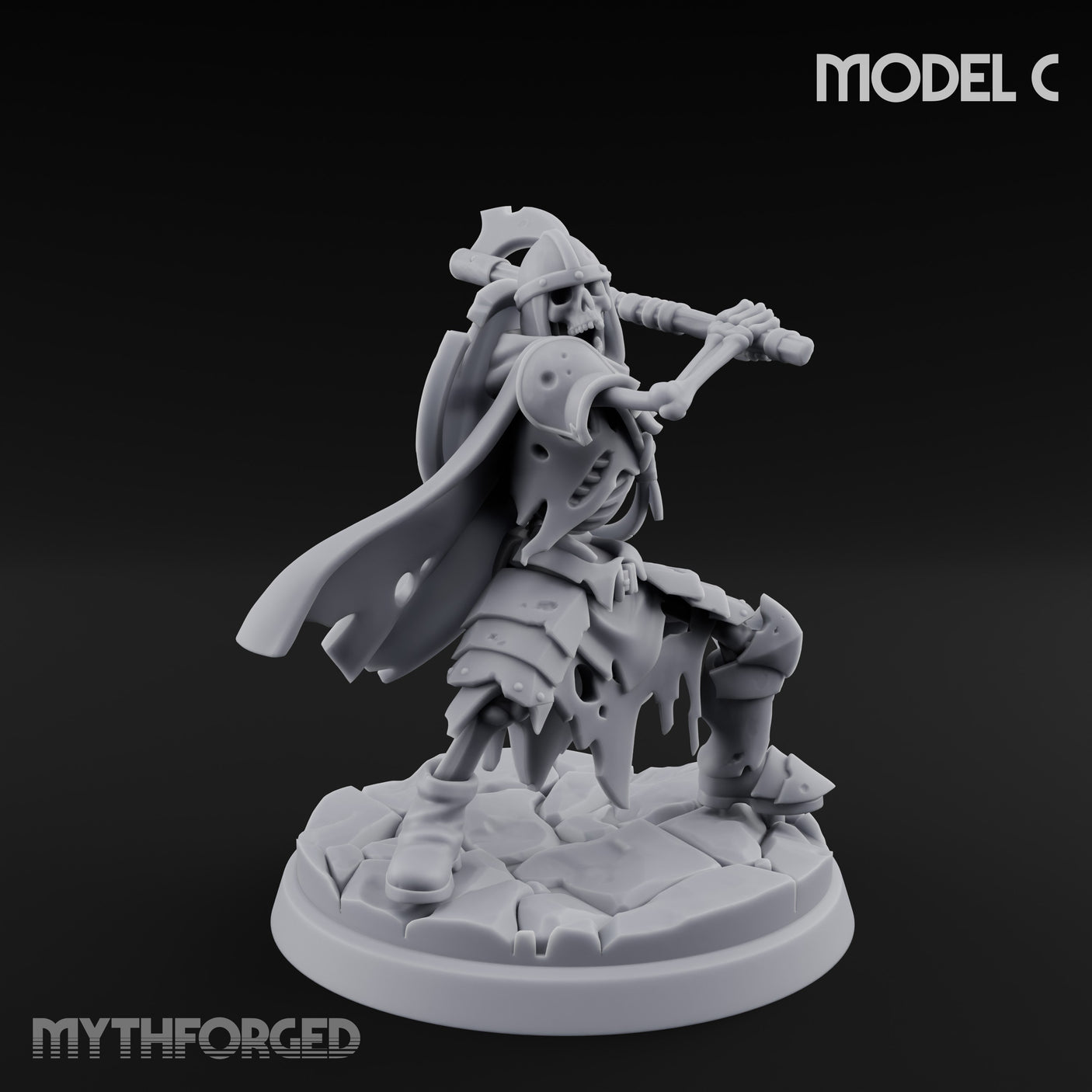 Blade And Axe Brandishing Skeleton Warrior C Miniature for Dungeons and Dragons, Pathfinder or other TTRPGs