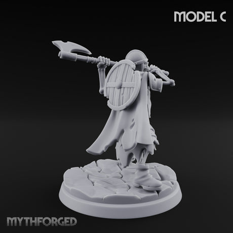 Blade And Axe Brandishing Skeleton Warrior C Miniature for Dungeons and Dragons, Pathfinder or other TTRPGs