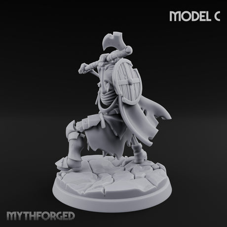 Blade And Axe Brandishing Skeleton Warrior C Miniature for Dungeons and Dragons, Pathfinder or other TTRPGs
