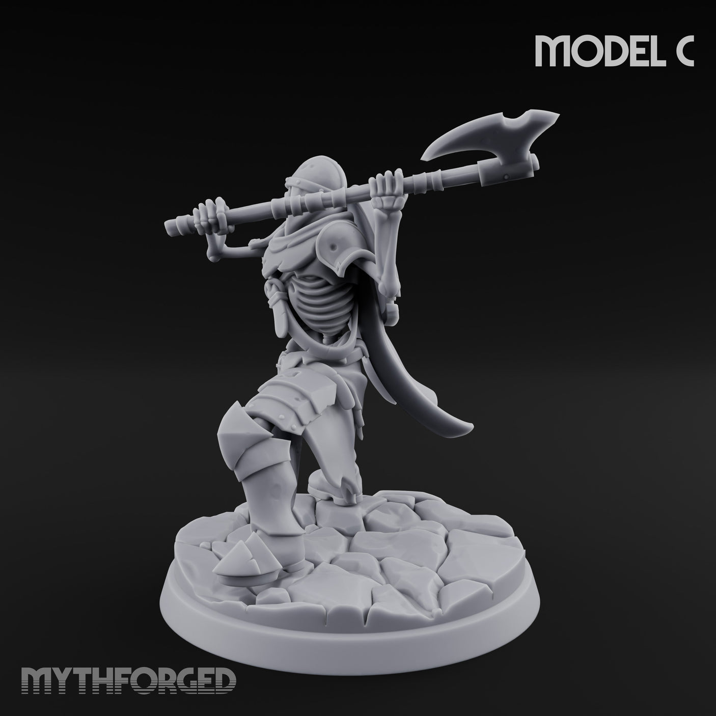 Blade And Axe Brandishing Skeleton Warrior C Miniature for Dungeons and Dragons, Pathfinder or other TTRPGs