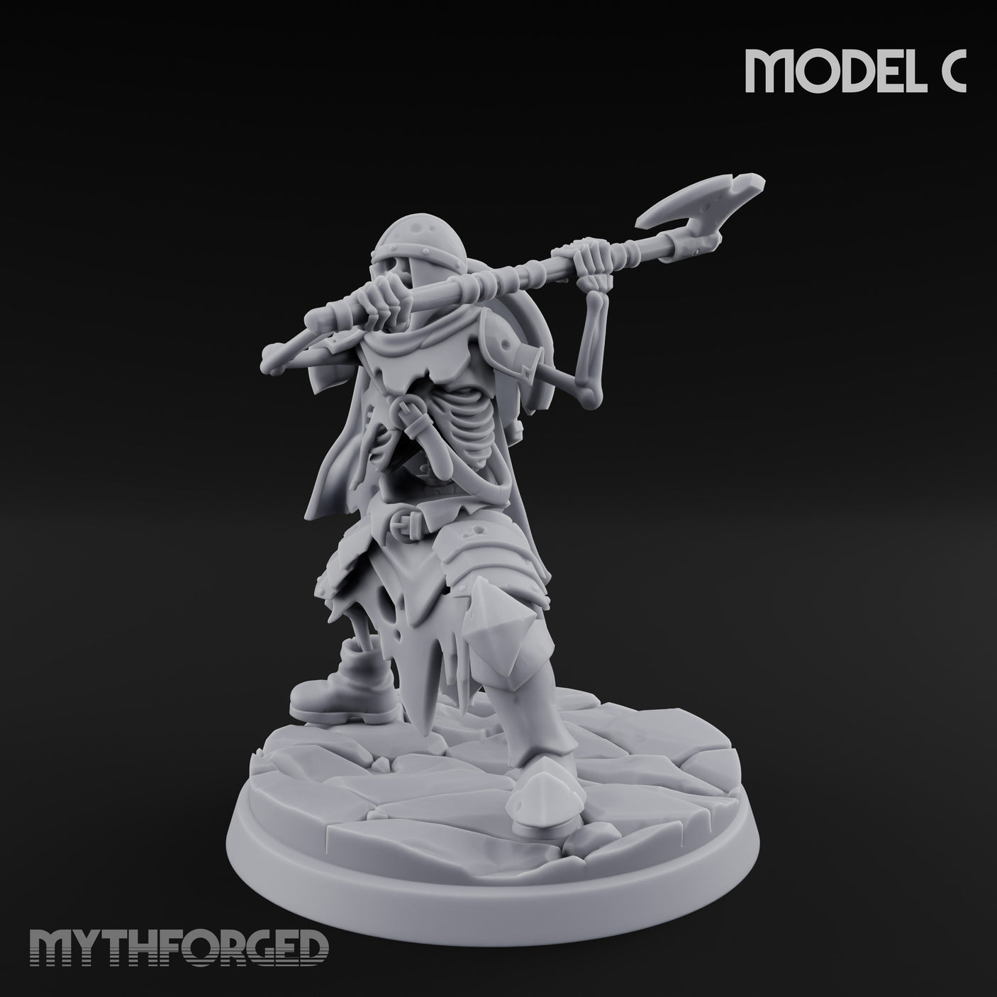 Blade And Axe Brandishing Skeleton Warrior C Miniature for Dungeons and Dragons, Pathfinder or other TTRPGs