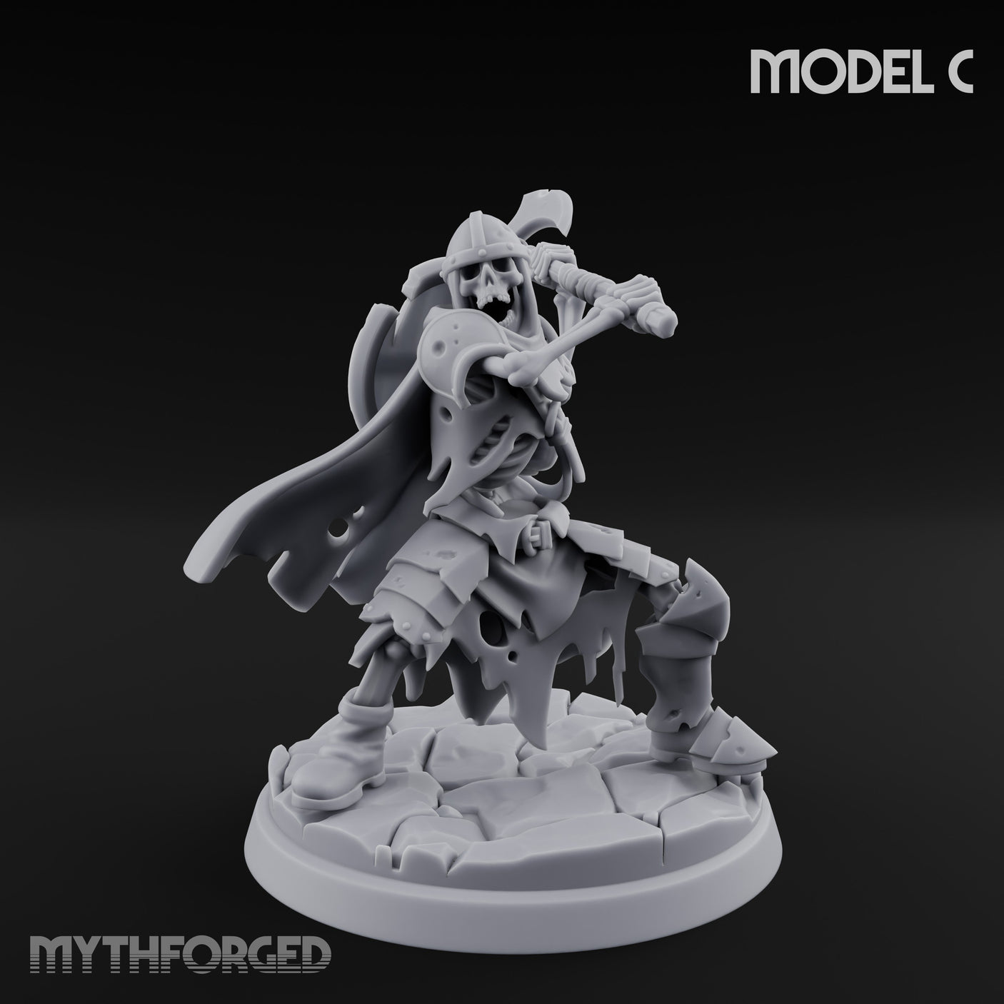 Blade And Axe Brandishing Skeleton Warrior C Miniature for Dungeons and Dragons, Pathfinder or other TTRPGs
