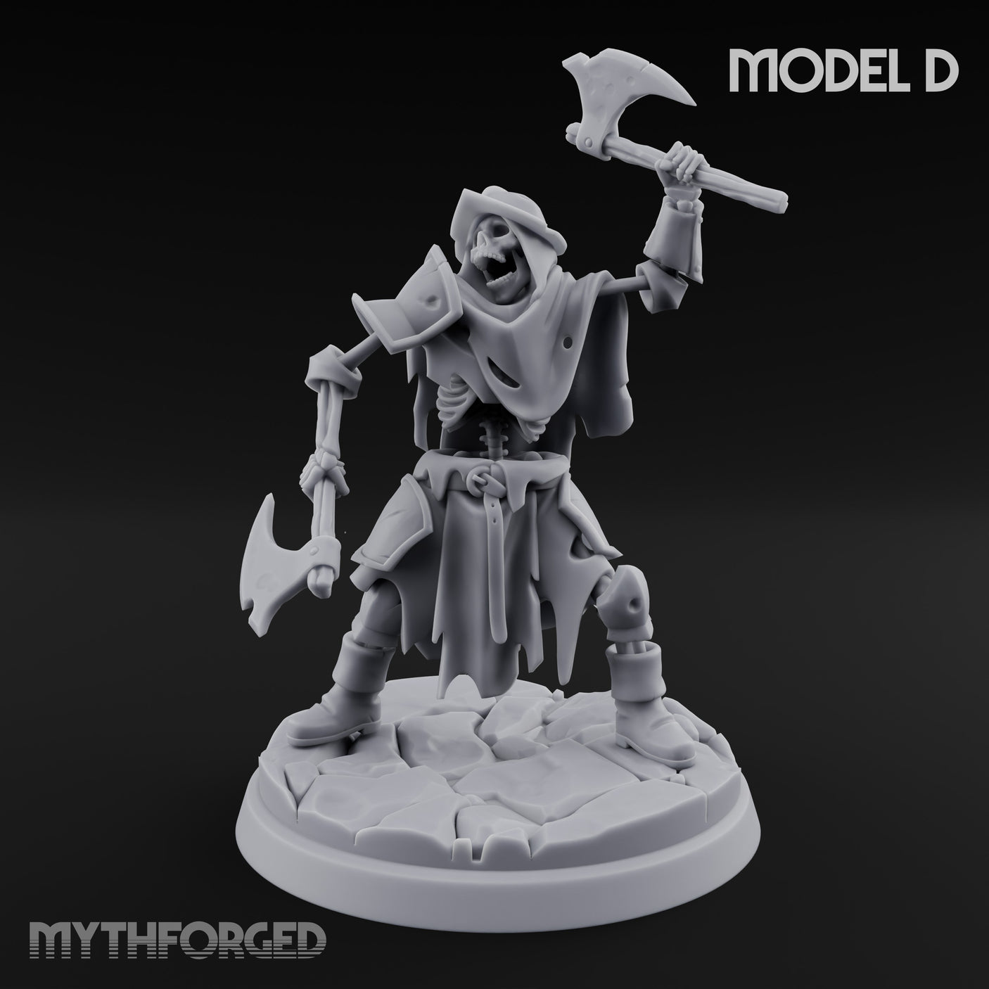 Blade And Axe Brandishing Skeleton Warrior D Miniature for Dungeons and Dragons, Pathfinder or other TTRPGs