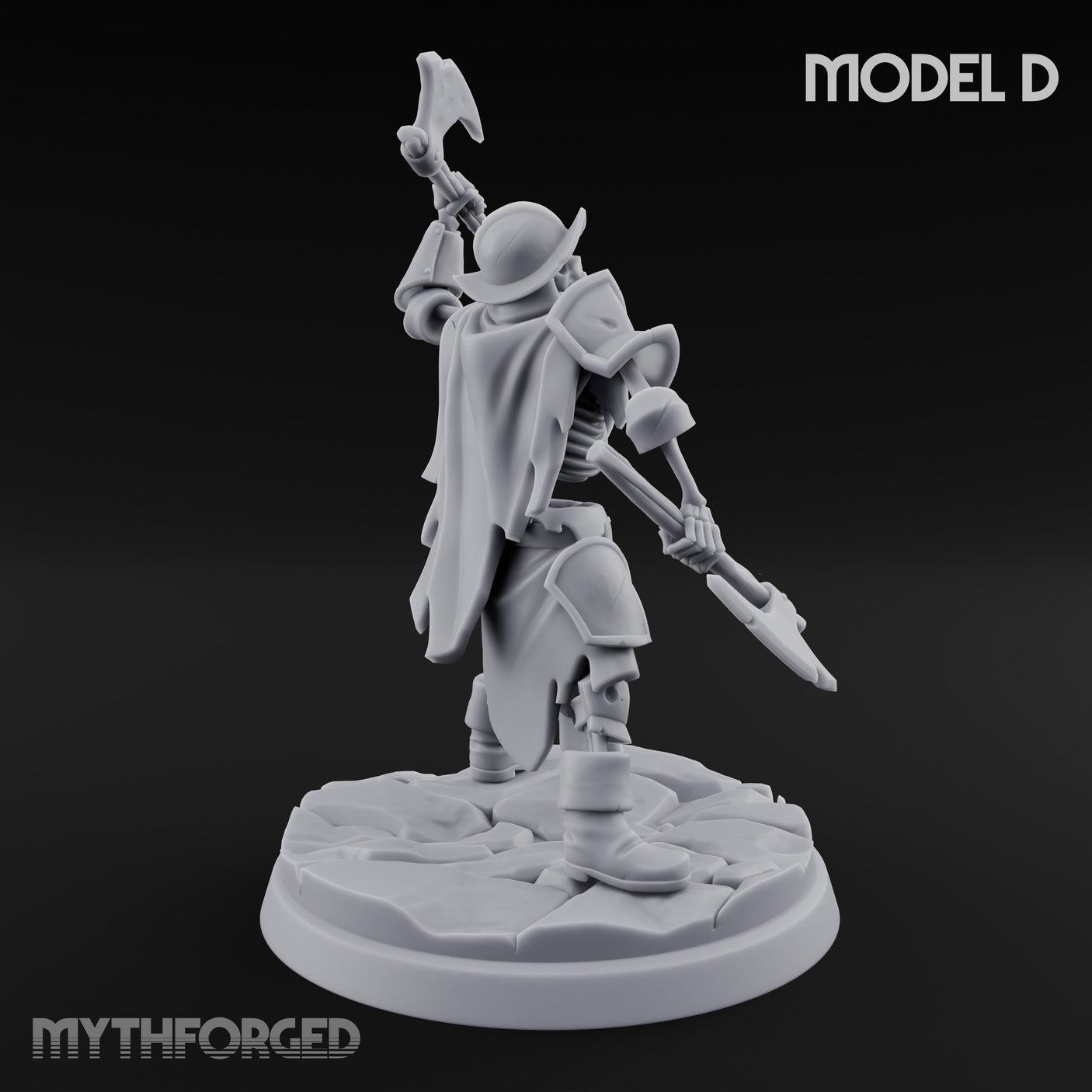 Blade And Axe Brandishing Skeleton Warrior D Miniature for Dungeons and Dragons, Pathfinder or other TTRPGs