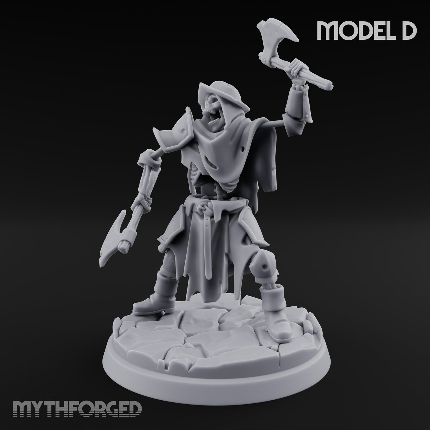 Blade And Axe Brandishing Skeleton Warrior D Miniature for Dungeons and Dragons, Pathfinder or other TTRPGs