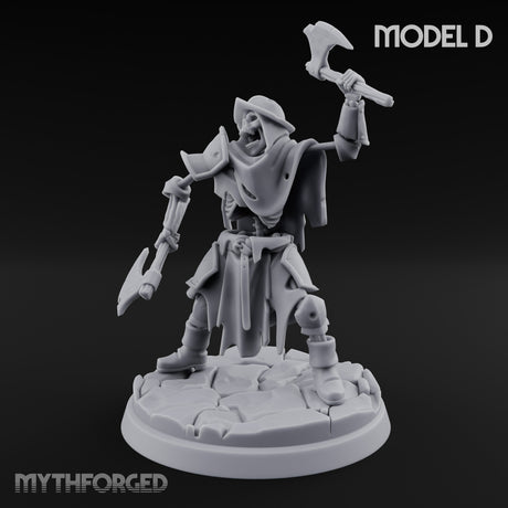 Blade And Axe Brandishing Skeleton Warrior D Miniature for Dungeons and Dragons, Pathfinder or other TTRPGs