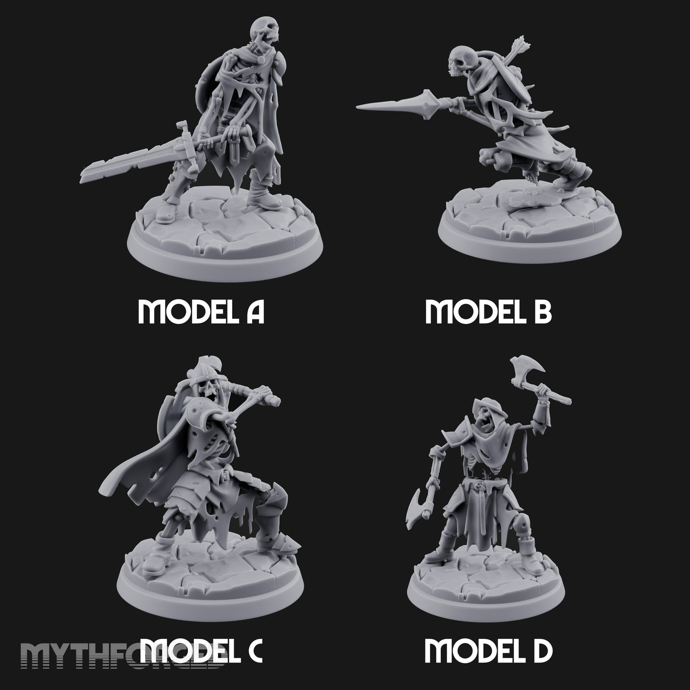 Blade And Axe Brandishing Skeleton Warriors Miniature for Dungeons and Dragons, Pathfinder or other TTRPGs