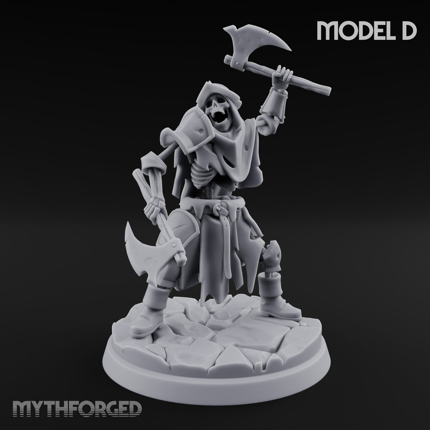 Blade And Axe Brandishing Skeleton Warriors Miniature for Dungeons and Dragons, Pathfinder or other TTRPGs