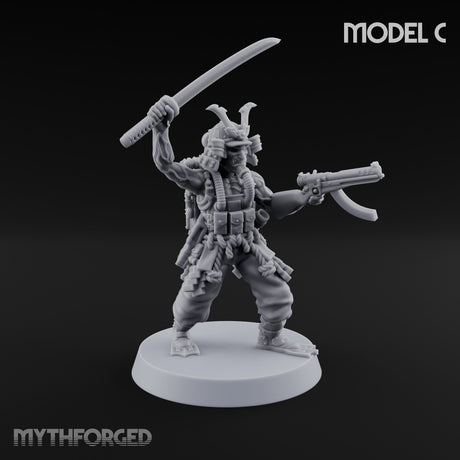 Blade And Gun Wielding Human Samurai Miniature for Dungeons and Dragons, Pathfinder or other TTRPGs