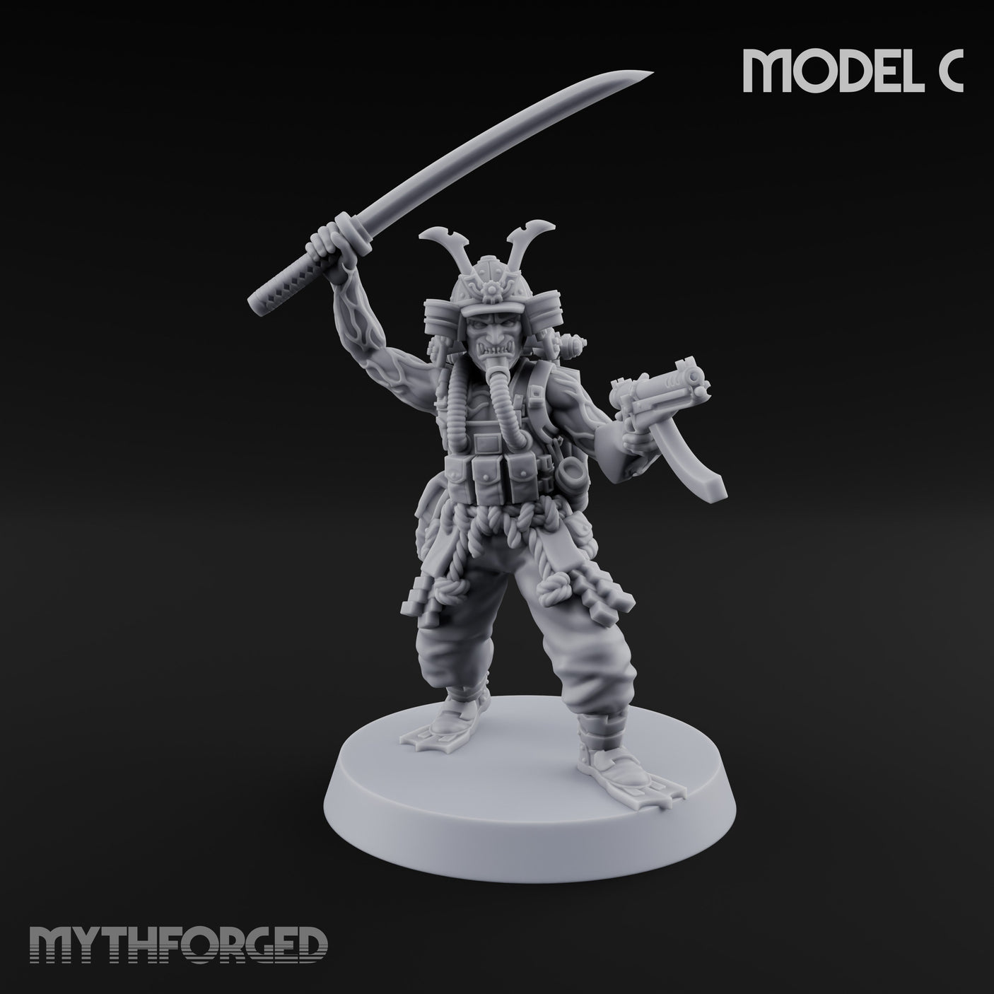 Blade And Gun Wielding Human Samurai Miniature for Dungeons and Dragons, Pathfinder or other TTRPGs
