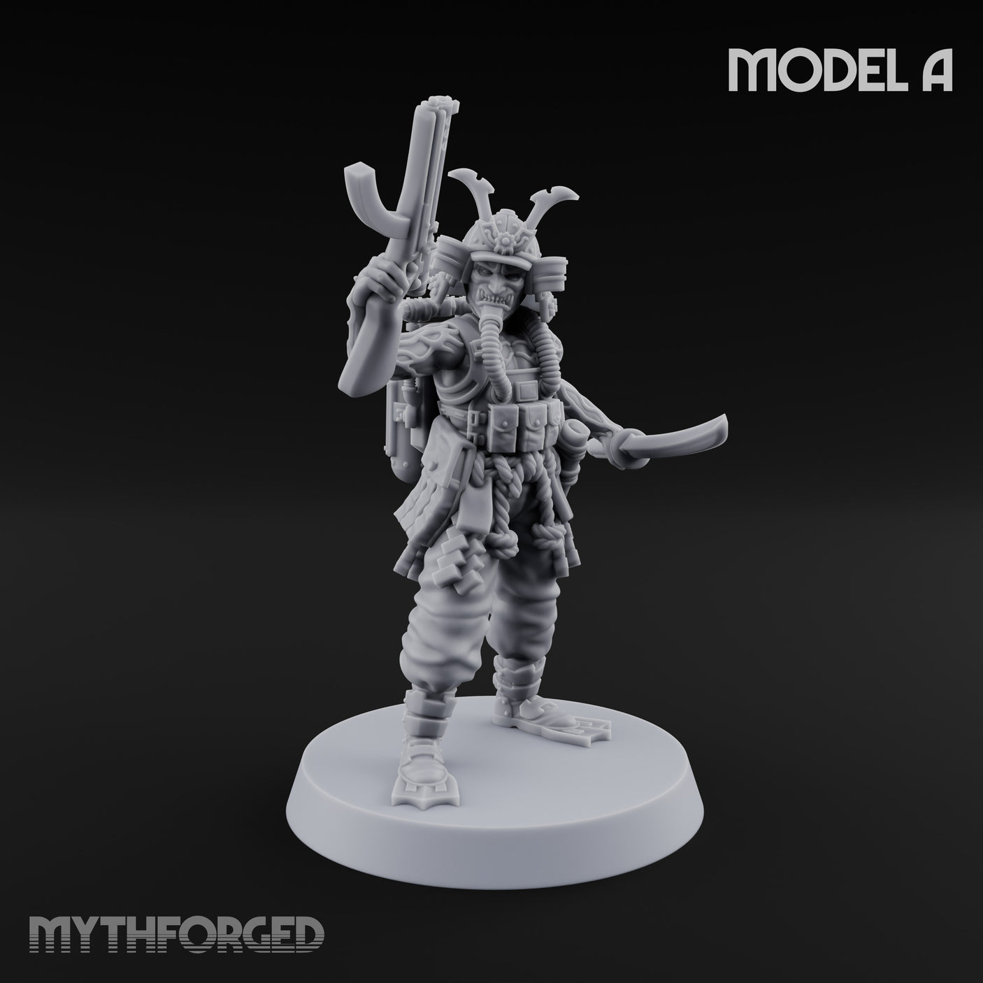 Blade And Gun Wielding Human Samurai A Miniature for Dungeons and Dragons, Pathfinder or other TTRPGs
