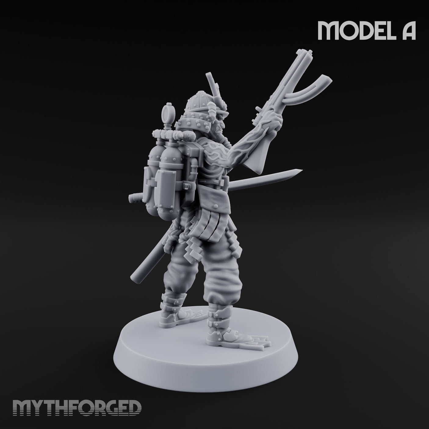 Blade And Gun Wielding Human Samurai A Miniature for Dungeons and Dragons, Pathfinder or other TTRPGs