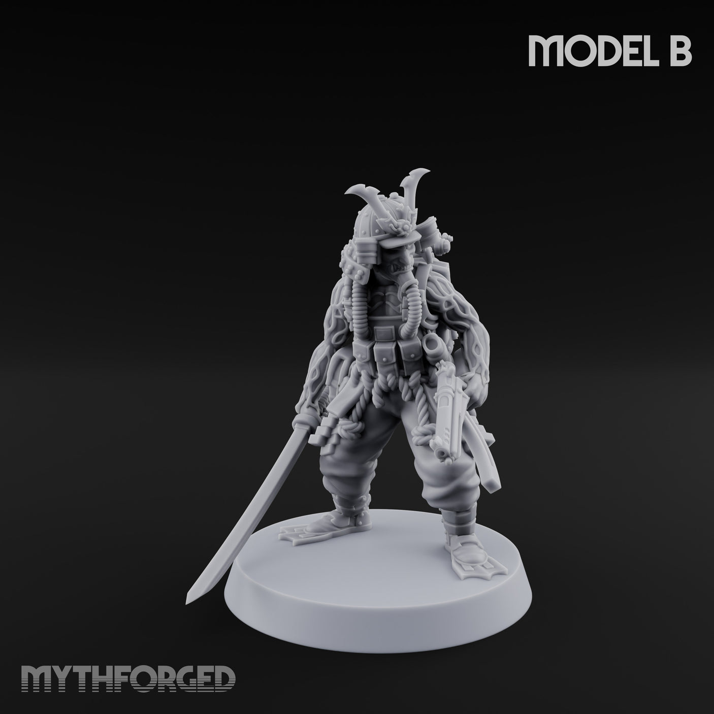 Blade And Gun Wielding Human Samurai B Miniature for Dungeons and Dragons, Pathfinder or other TTRPGs
