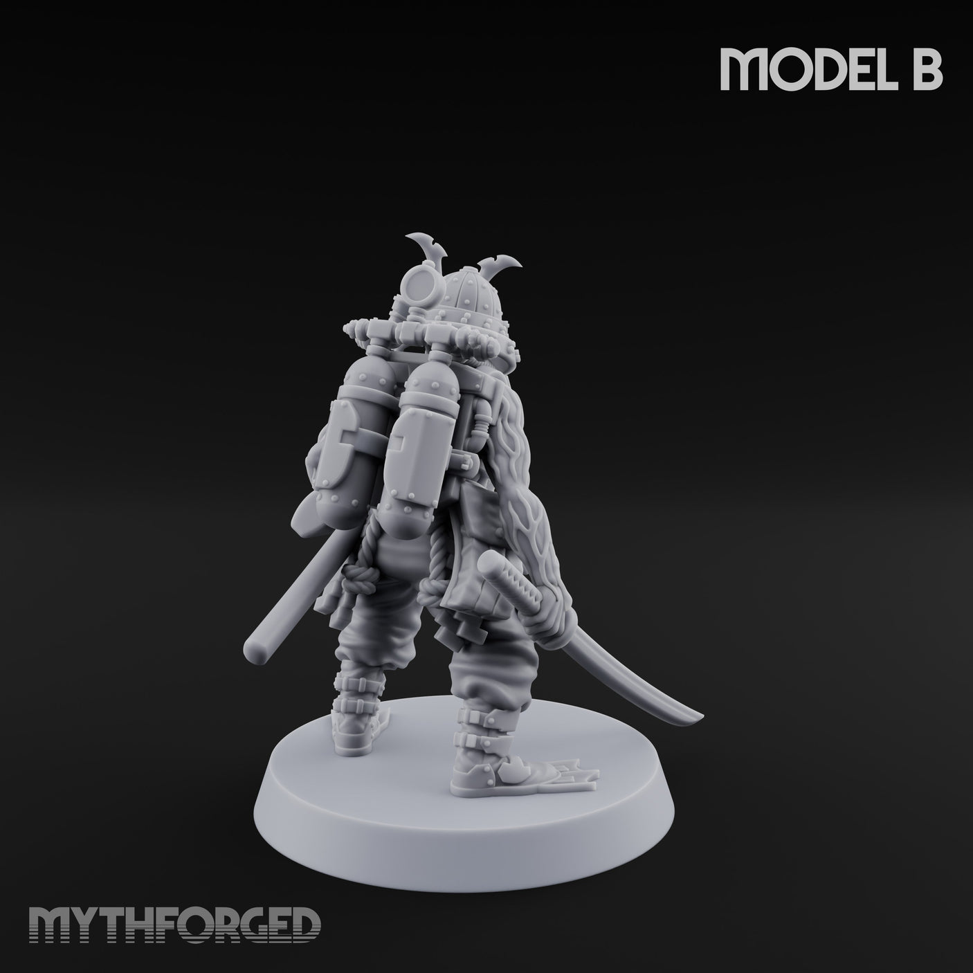 Blade And Gun Wielding Human Samurai B Miniature for Dungeons and Dragons, Pathfinder or other TTRPGs