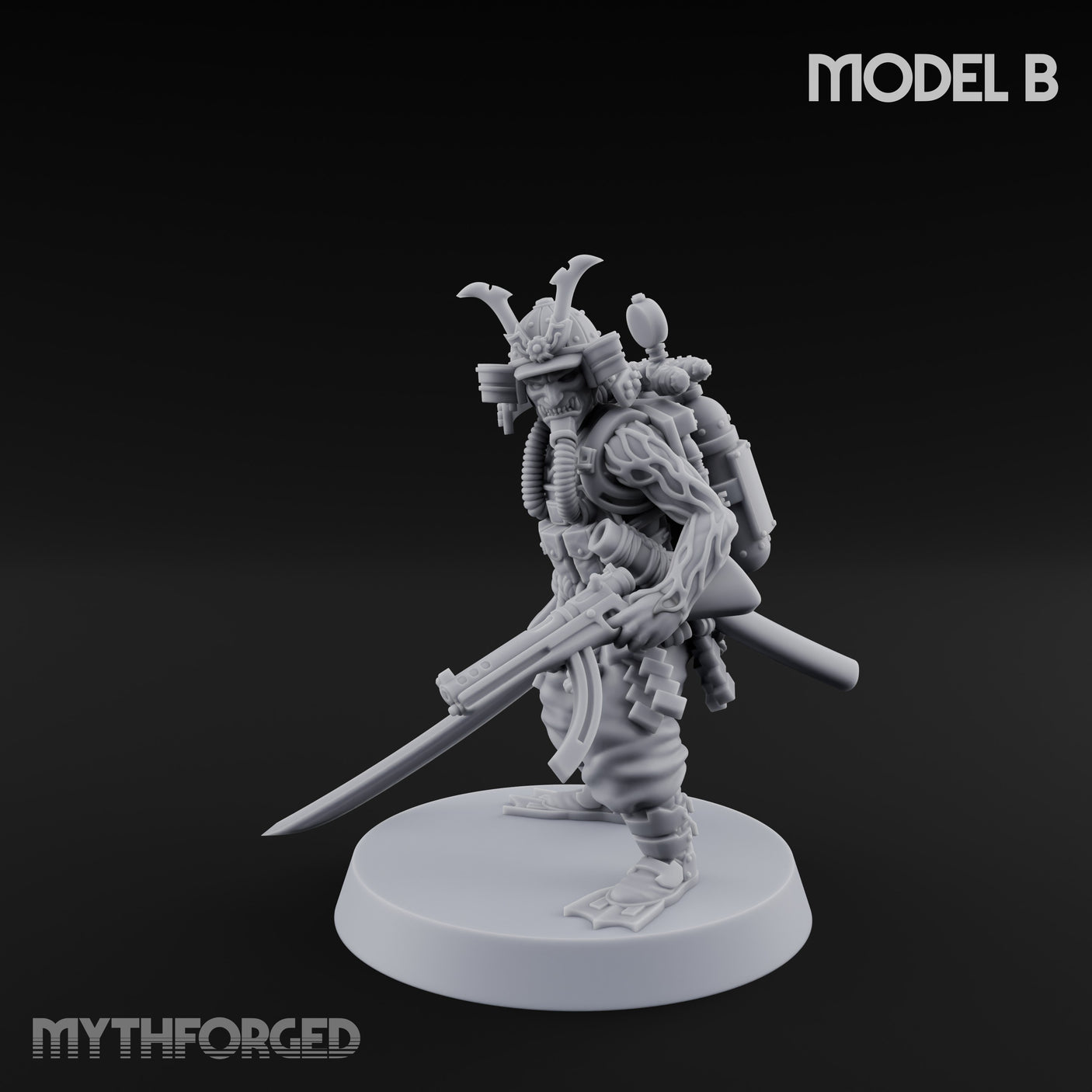 Blade And Gun Wielding Human Samurai B Miniature for Dungeons and Dragons, Pathfinder or other TTRPGs