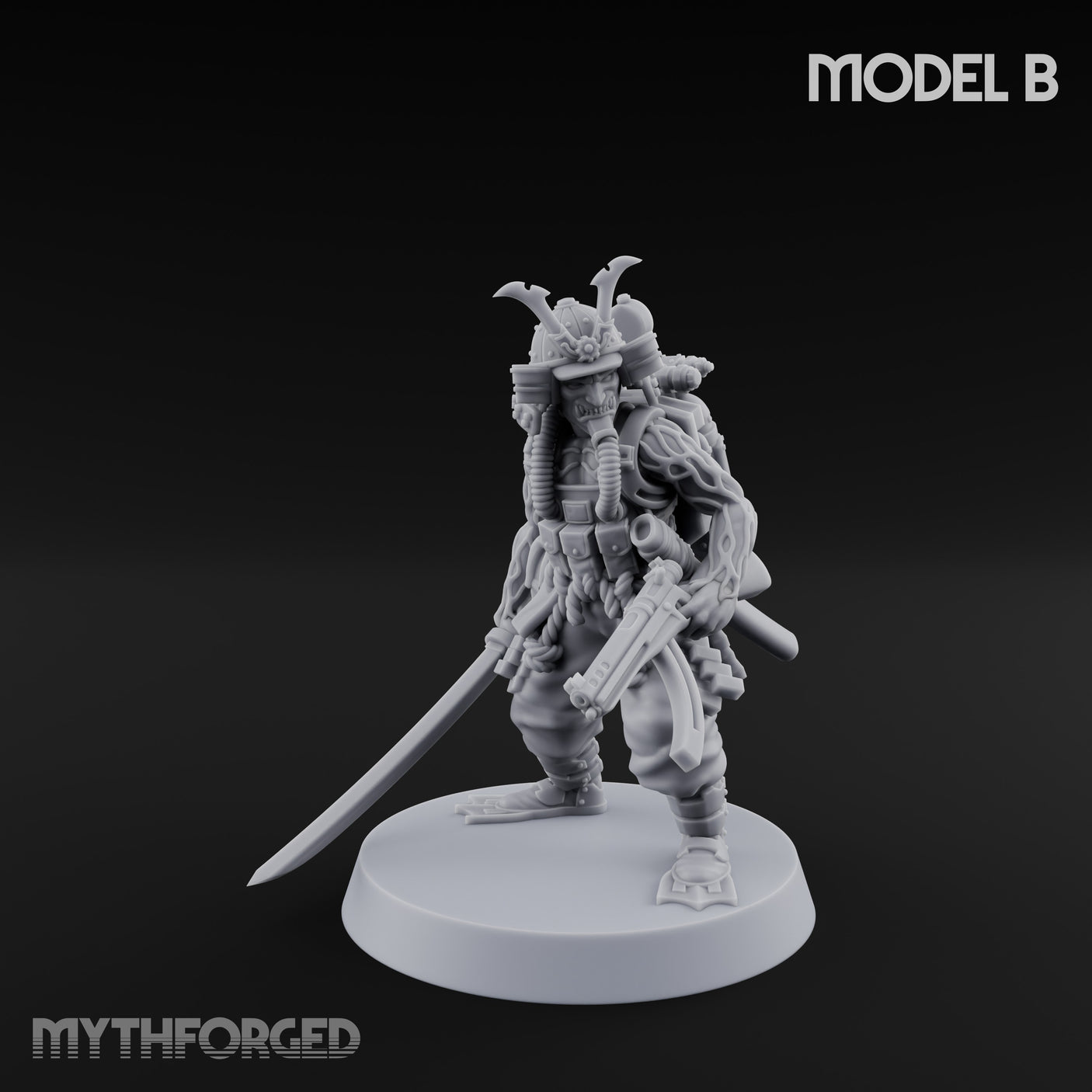 Blade And Gun Wielding Human Samurai B Miniature for Dungeons and Dragons, Pathfinder or other TTRPGs