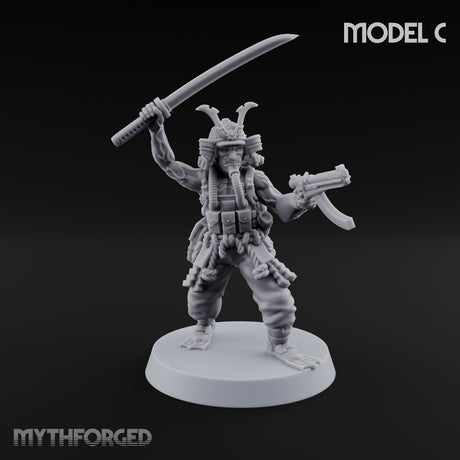 Blade And Gun Wielding Human Samurai C Miniature for Dungeons and Dragons, Pathfinder or other TTRPGs
