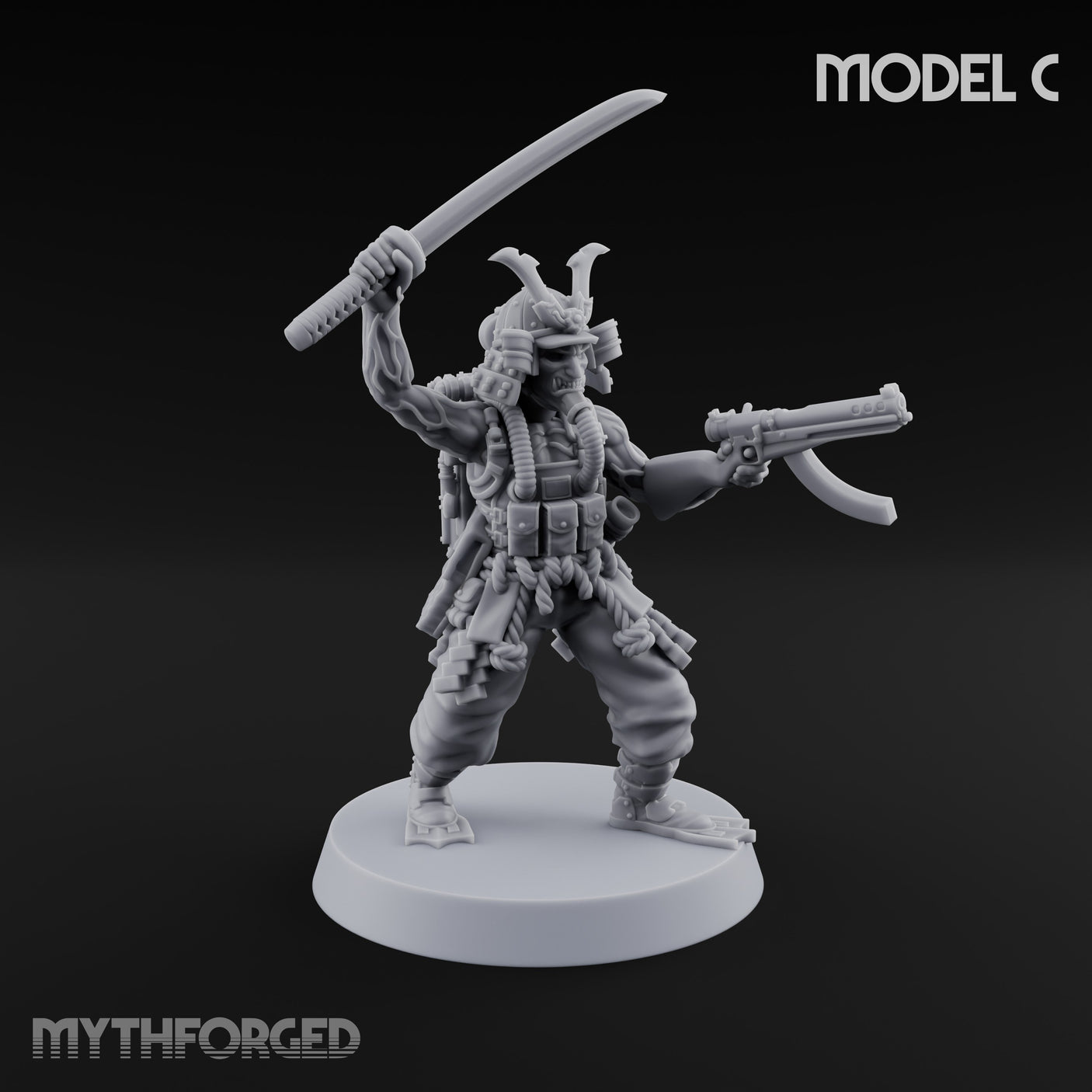 Blade And Gun Wielding Human Samurai C Miniature for Dungeons and Dragons, Pathfinder or other TTRPGs