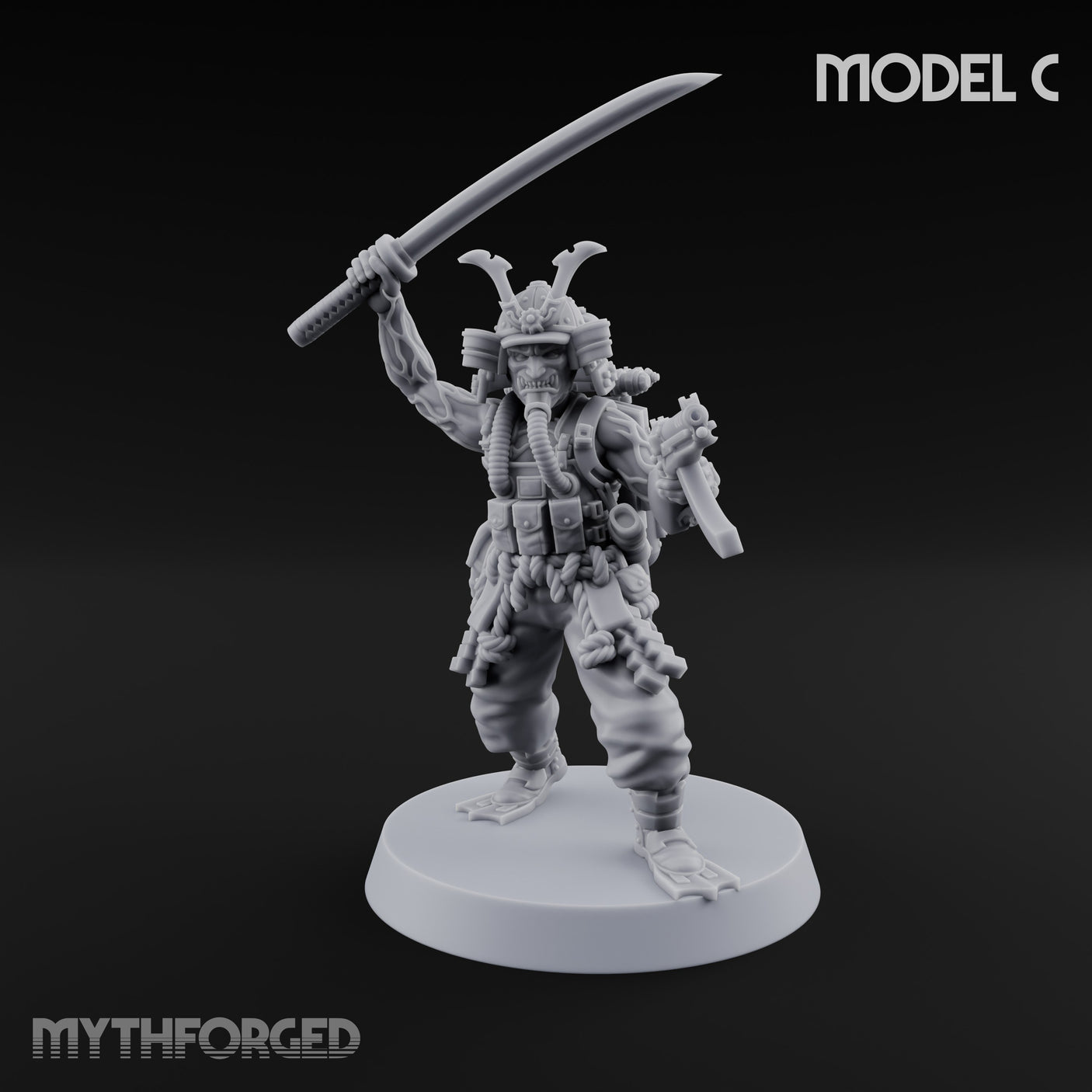 Blade And Gun Wielding Human Samurai C Miniature for Dungeons and Dragons, Pathfinder or other TTRPGs