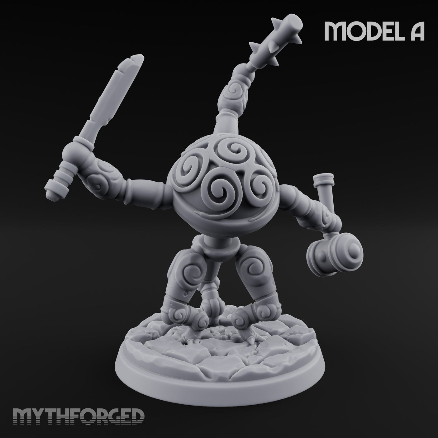 Blade And Hammer Swinging Construct Fighter A Miniature for Dungeons and Dragons, Pathfinder or other TTRPGs