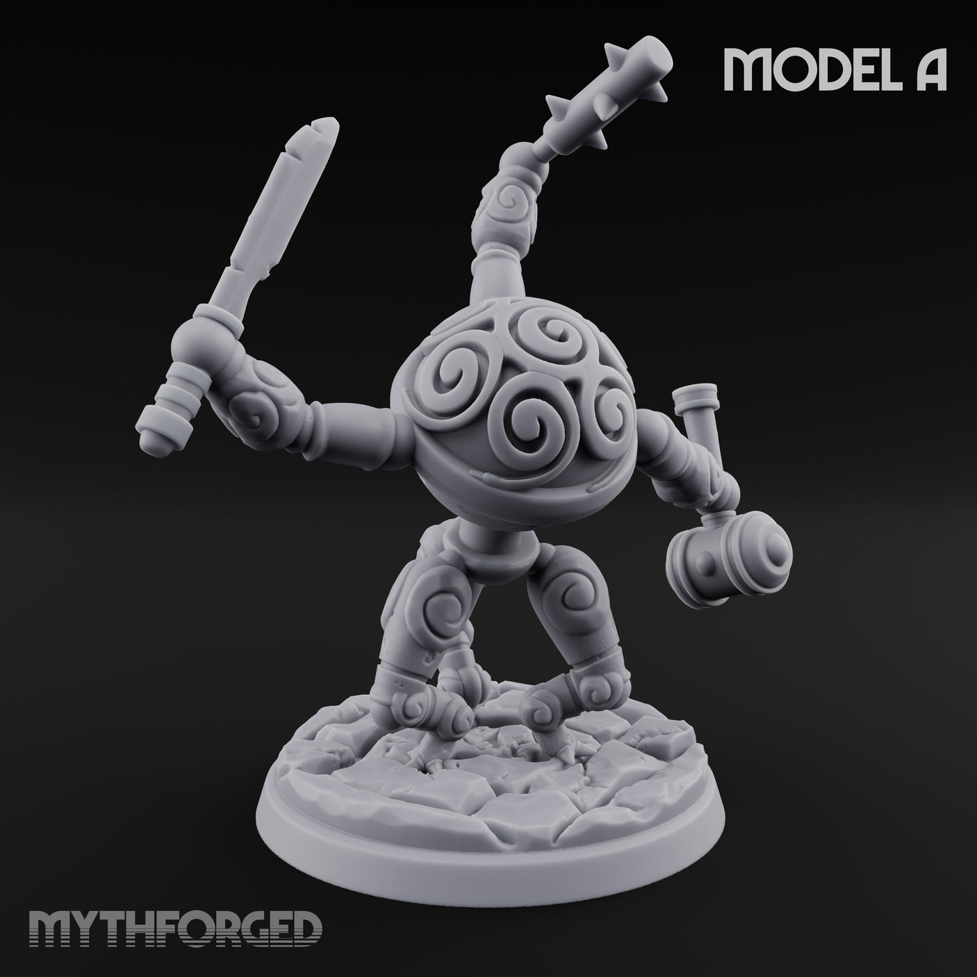Blade And Hammer Swinging Construct Fighter A Miniature for Dungeons and Dragons, Pathfinder or other TTRPGs