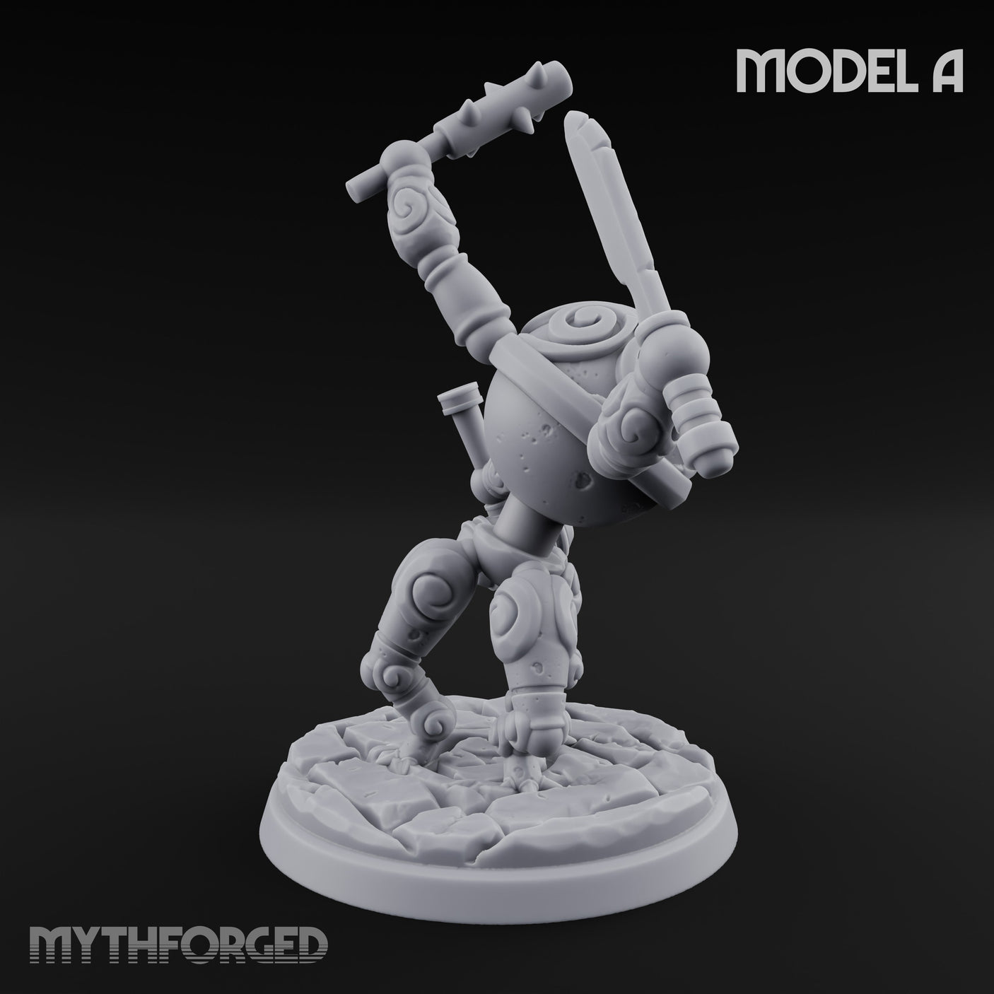 Blade And Hammer Swinging Construct Fighter A Miniature for Dungeons and Dragons, Pathfinder or other TTRPGs