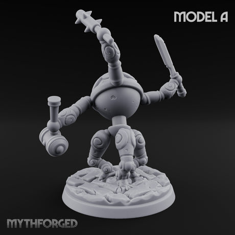 Blade And Hammer Swinging Construct Fighter A Miniature for Dungeons and Dragons, Pathfinder or other TTRPGs