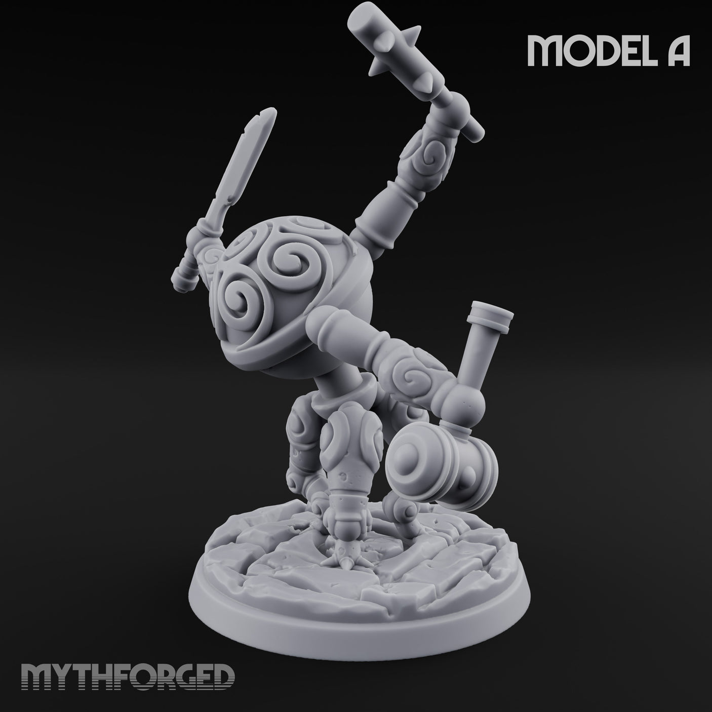 Blade And Hammer Swinging Construct Fighter A Miniature for Dungeons and Dragons, Pathfinder or other TTRPGs