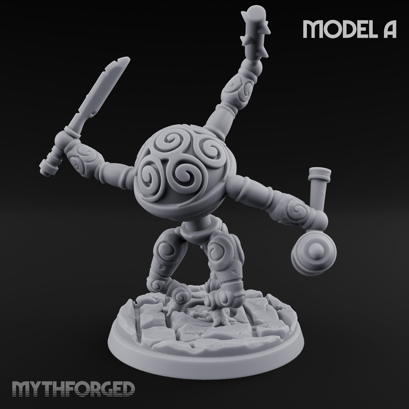 Blade And Hammer Swinging Construct Fighter A Miniature for Dungeons and Dragons, Pathfinder or other TTRPGs