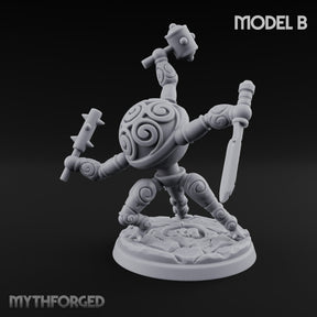 Blade And Hammer Swinging Construct Fighter B Miniature for Dungeons and Dragons, Pathfinder or other TTRPGs