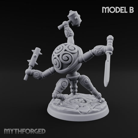 Blade And Hammer Swinging Construct Fighter B Miniature for Dungeons and Dragons, Pathfinder or other TTRPGs