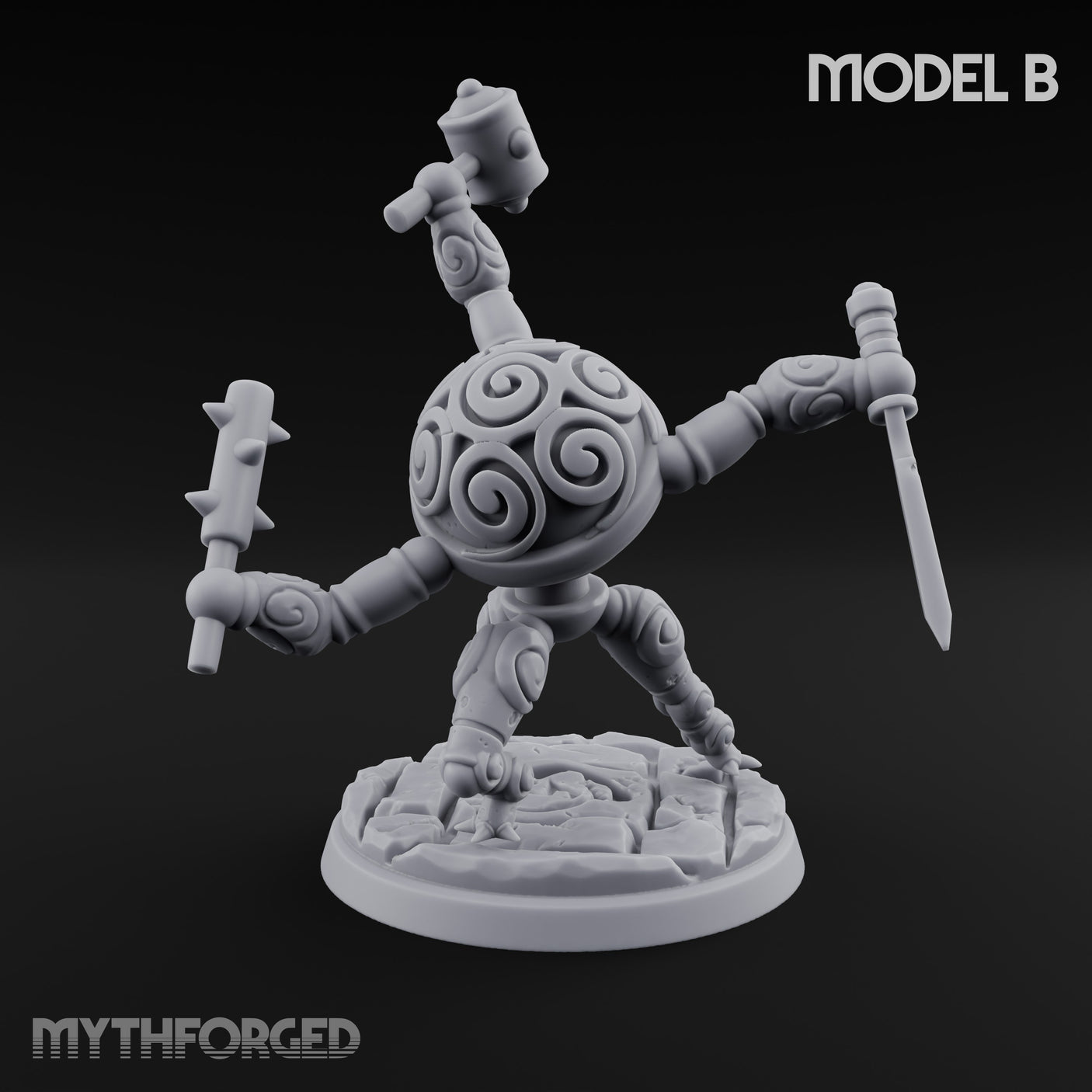 Blade And Hammer Swinging Construct Fighter B Miniature for Dungeons and Dragons, Pathfinder or other TTRPGs