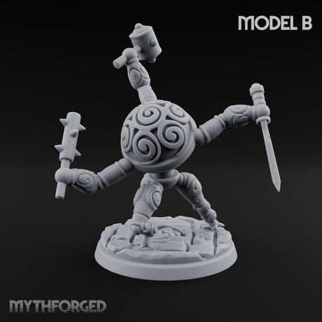 Blade And Hammer Swinging Construct Fighter B Miniature for Dungeons and Dragons, Pathfinder or other TTRPGs