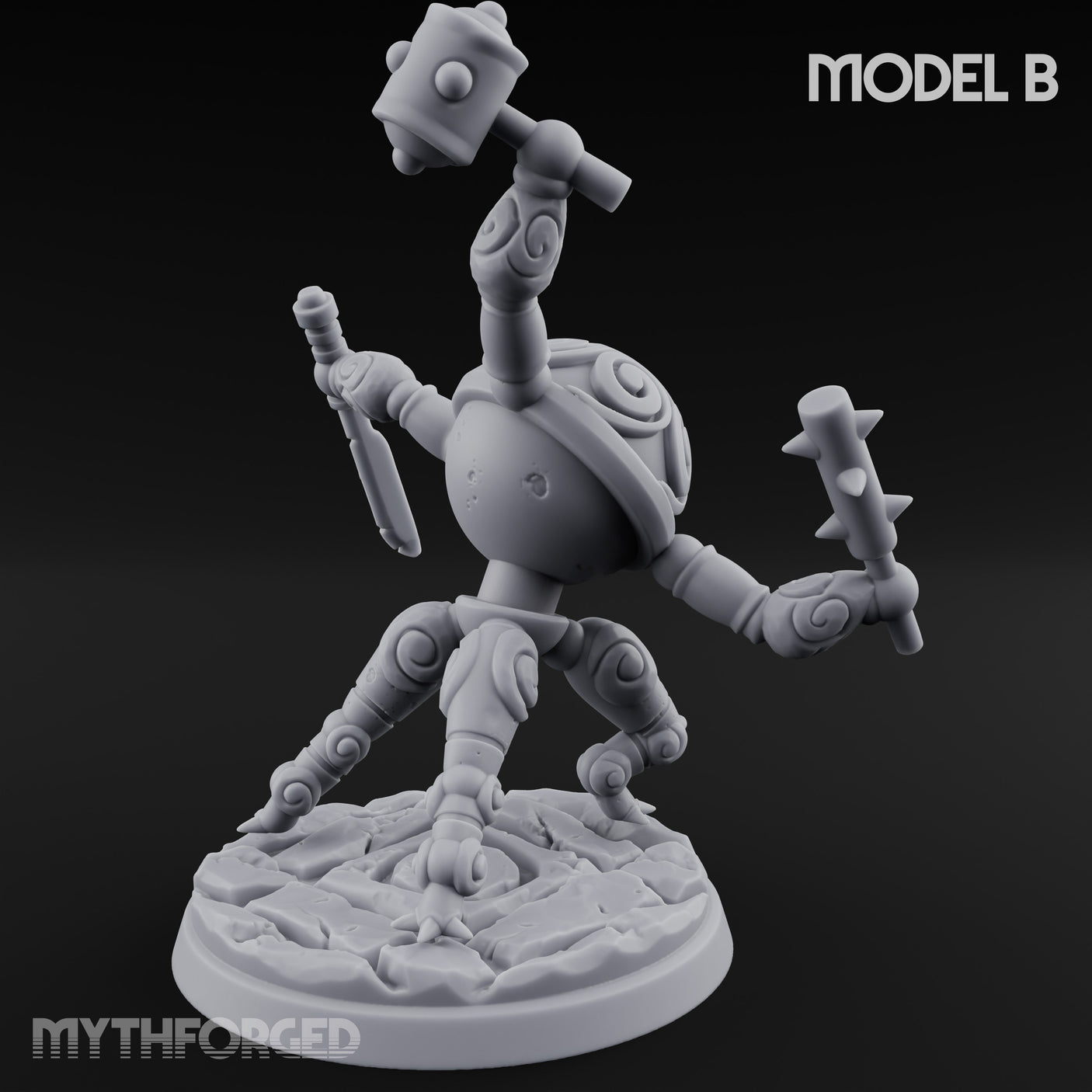 Blade And Hammer Swinging Construct Fighter B Miniature for Dungeons and Dragons, Pathfinder or other TTRPGs