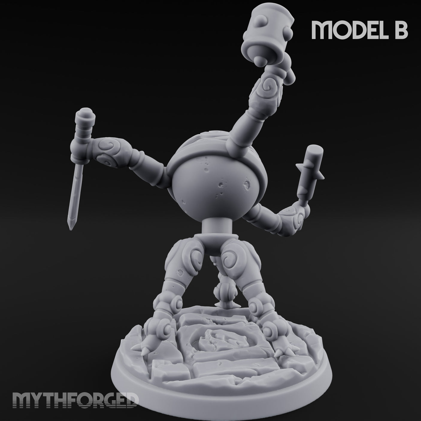 Blade And Hammer Swinging Construct Fighter B Miniature for Dungeons and Dragons, Pathfinder or other TTRPGs