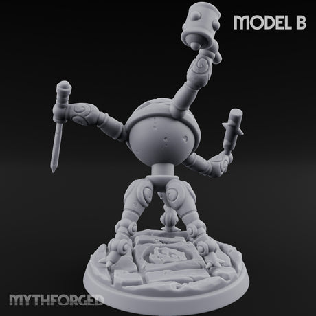 Blade And Hammer Swinging Construct Fighter B Miniature for Dungeons and Dragons, Pathfinder or other TTRPGs