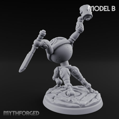 Blade And Hammer Swinging Construct Fighter B Miniature for Dungeons and Dragons, Pathfinder or other TTRPGs
