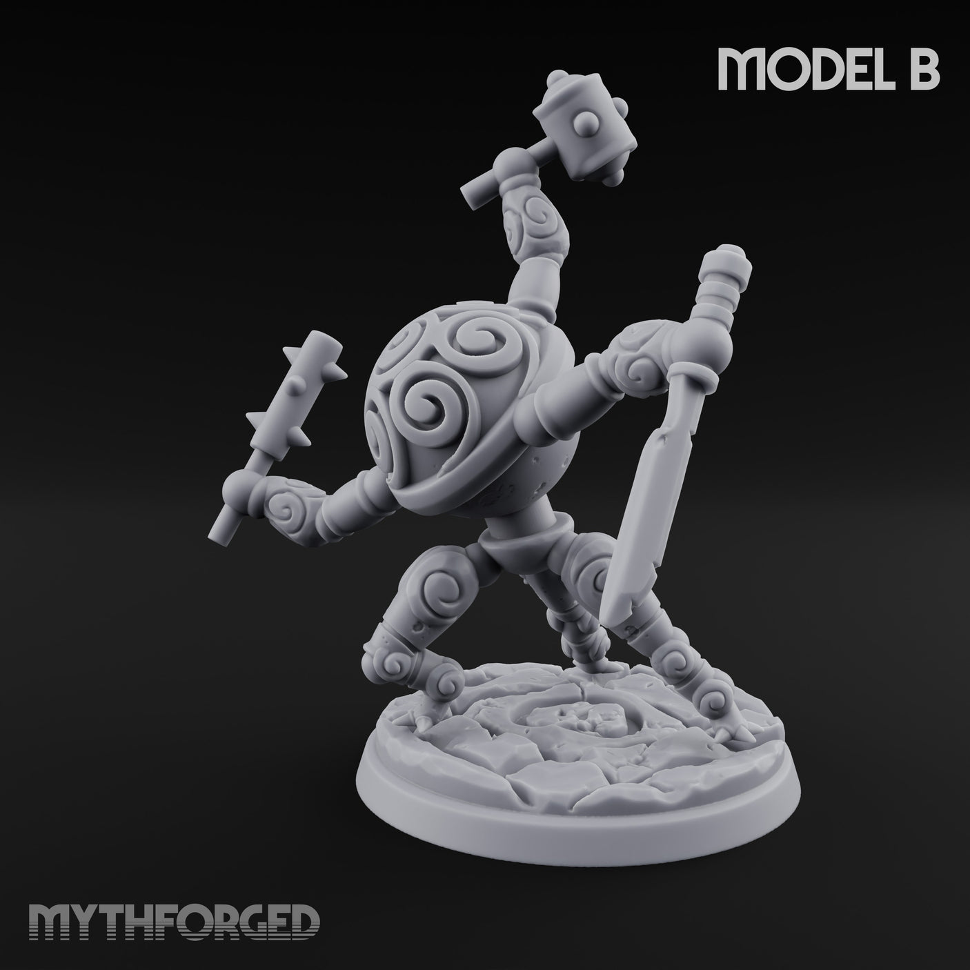 Blade And Hammer Swinging Construct Fighter B Miniature for Dungeons and Dragons, Pathfinder or other TTRPGs