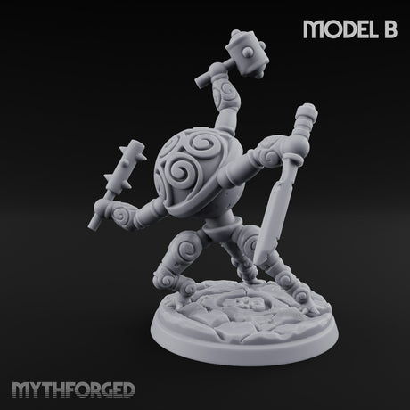 Blade And Hammer Swinging Construct Fighter B Miniature for Dungeons and Dragons, Pathfinder or other TTRPGs