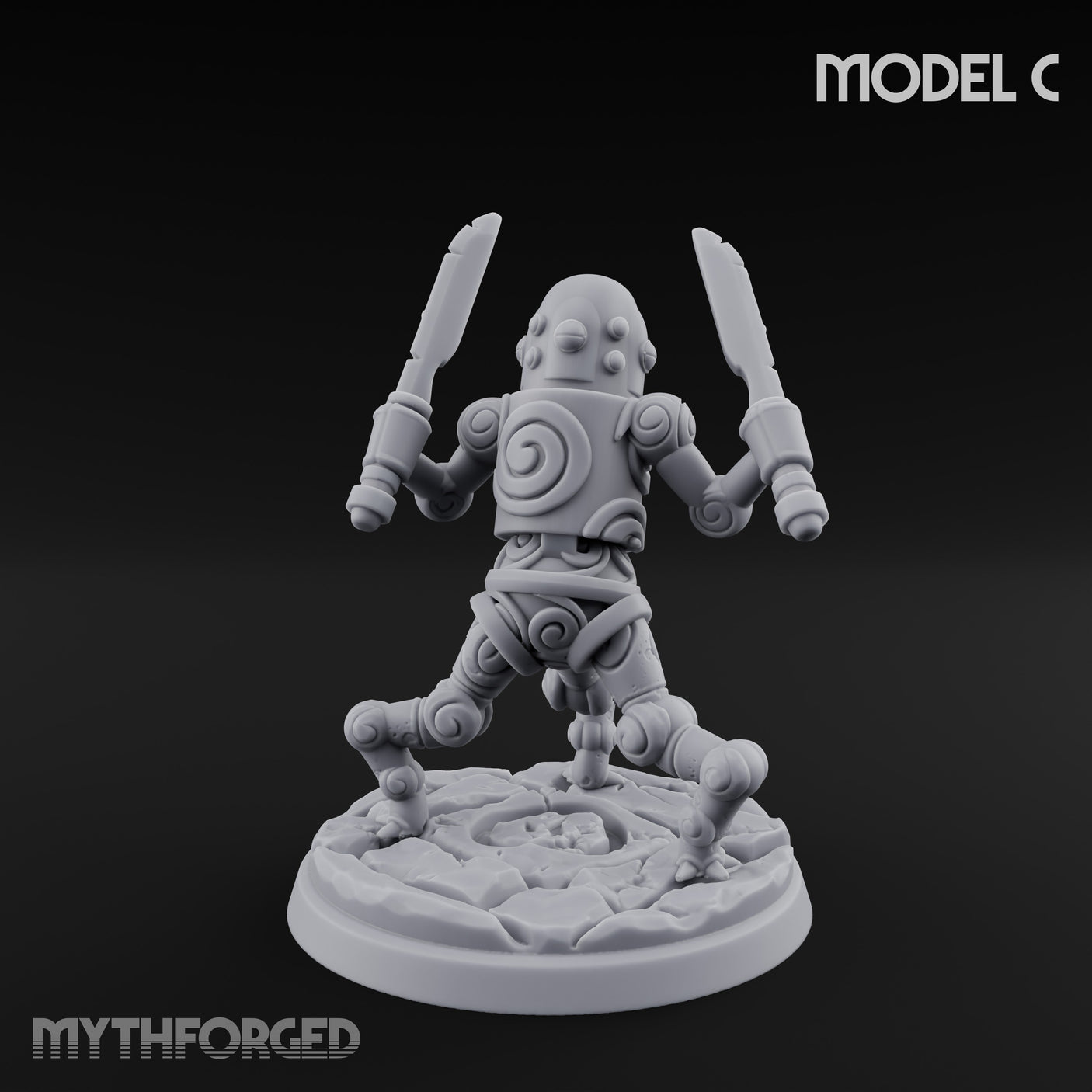 Blade And Hammer Swinging Construct Fighter C Miniature for Dungeons and Dragons, Pathfinder or other TTRPGs